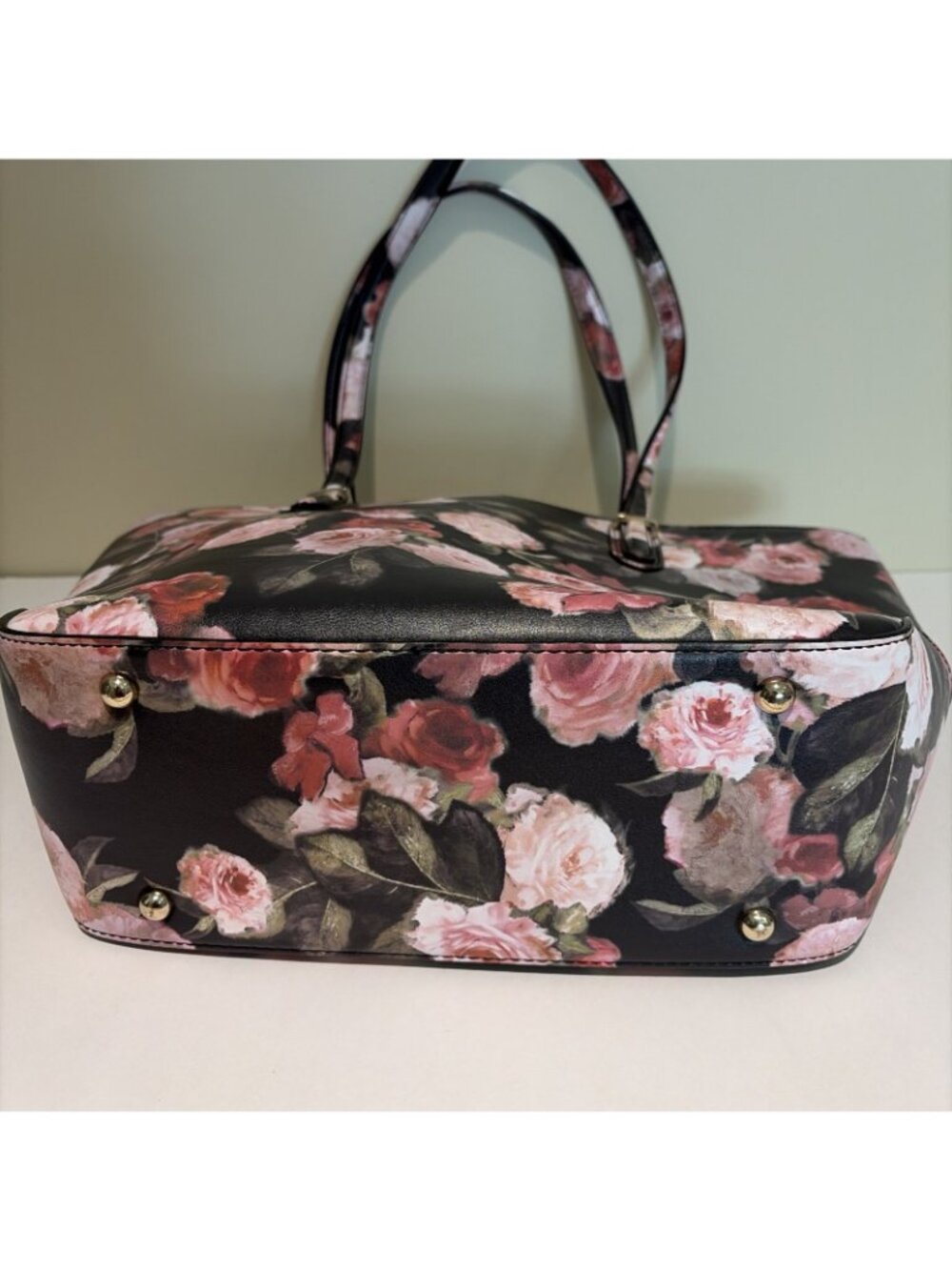 VTG Nine West Large Floral Tote Reana Floral Cabbage Rose Coated Canvas Lock - Picture 6 of 14